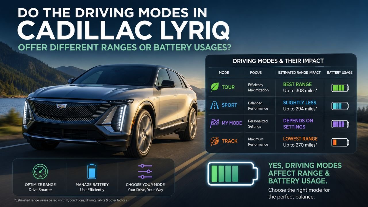 Do the Driving Modes in Cadillac Lyriq Offer Different Ranges or Battery Usages?